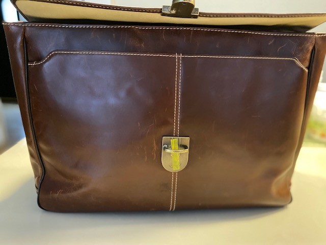 Boconi Cognac Leather Padded Briefcase w/Compartments