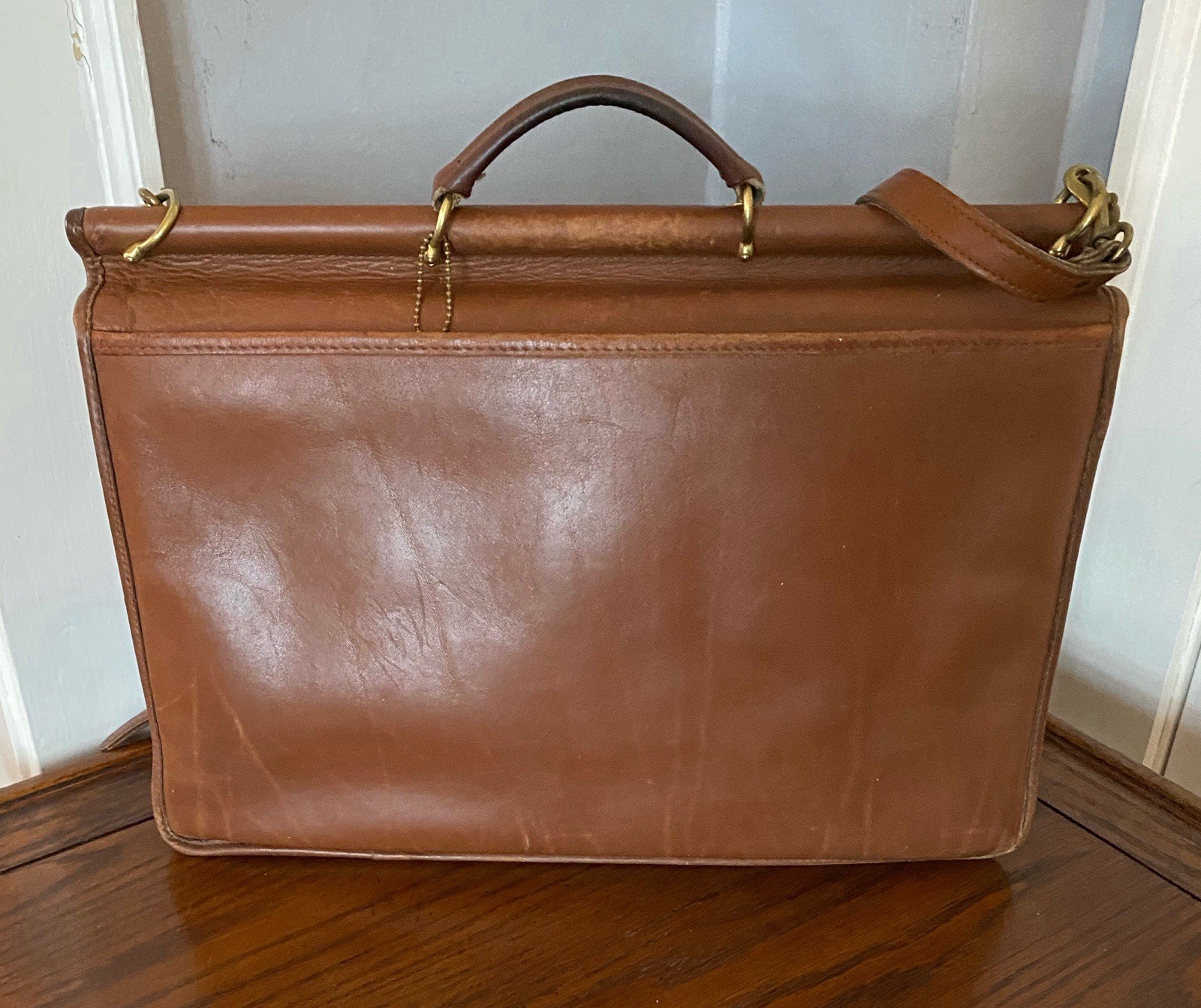 Jack Georges Leather Messenger Brief Bag Brown Handle Shoulder Laptop 16x11x5