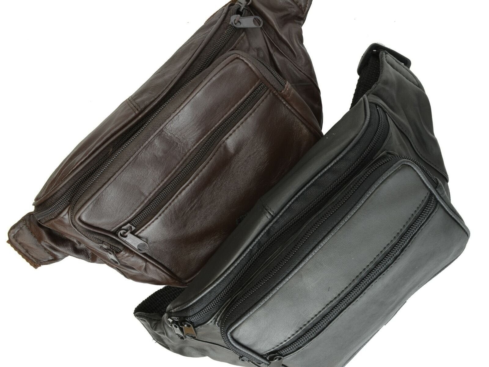 New Brown Leather Waist Fanny Pack Belt Bag Pouch Travel Hip Purse Men Women 005