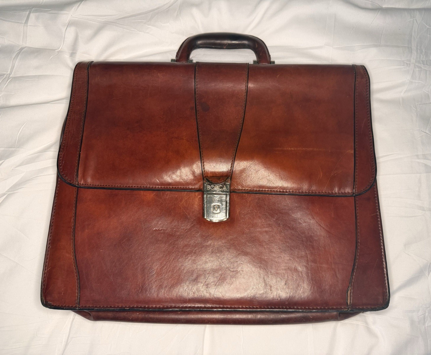 Bosca Brown Men’s Briefcase/Document Case Top Handle Lock Closure Solid