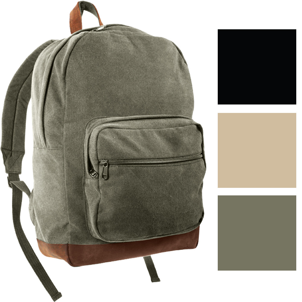 Teardrop Backpack Canvas & Leather School Bag Military Two Tone Day Pack