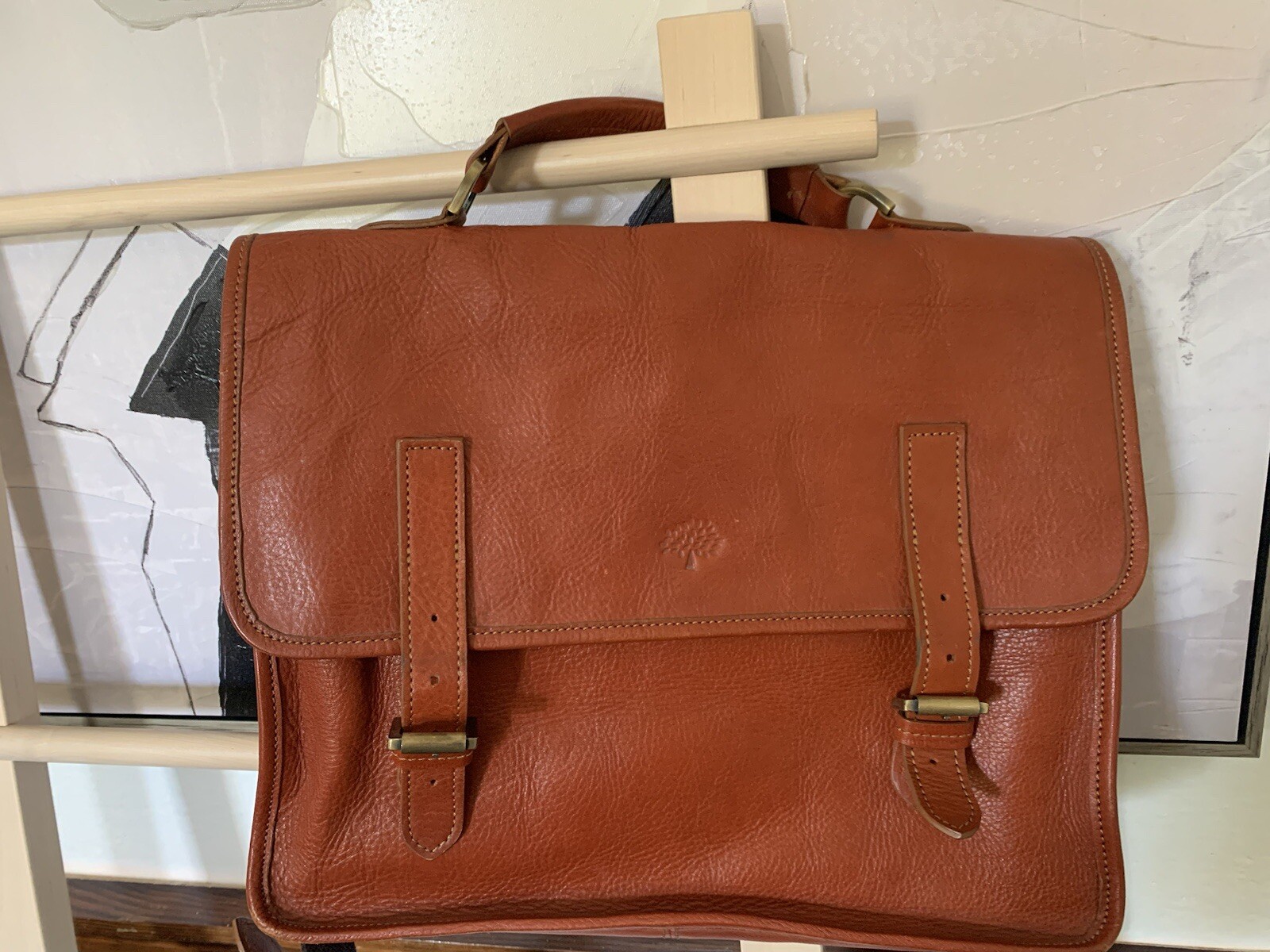 Mulberry Vintage Elkington Briefcase Laptop Bag Crossbody In Natural Leather