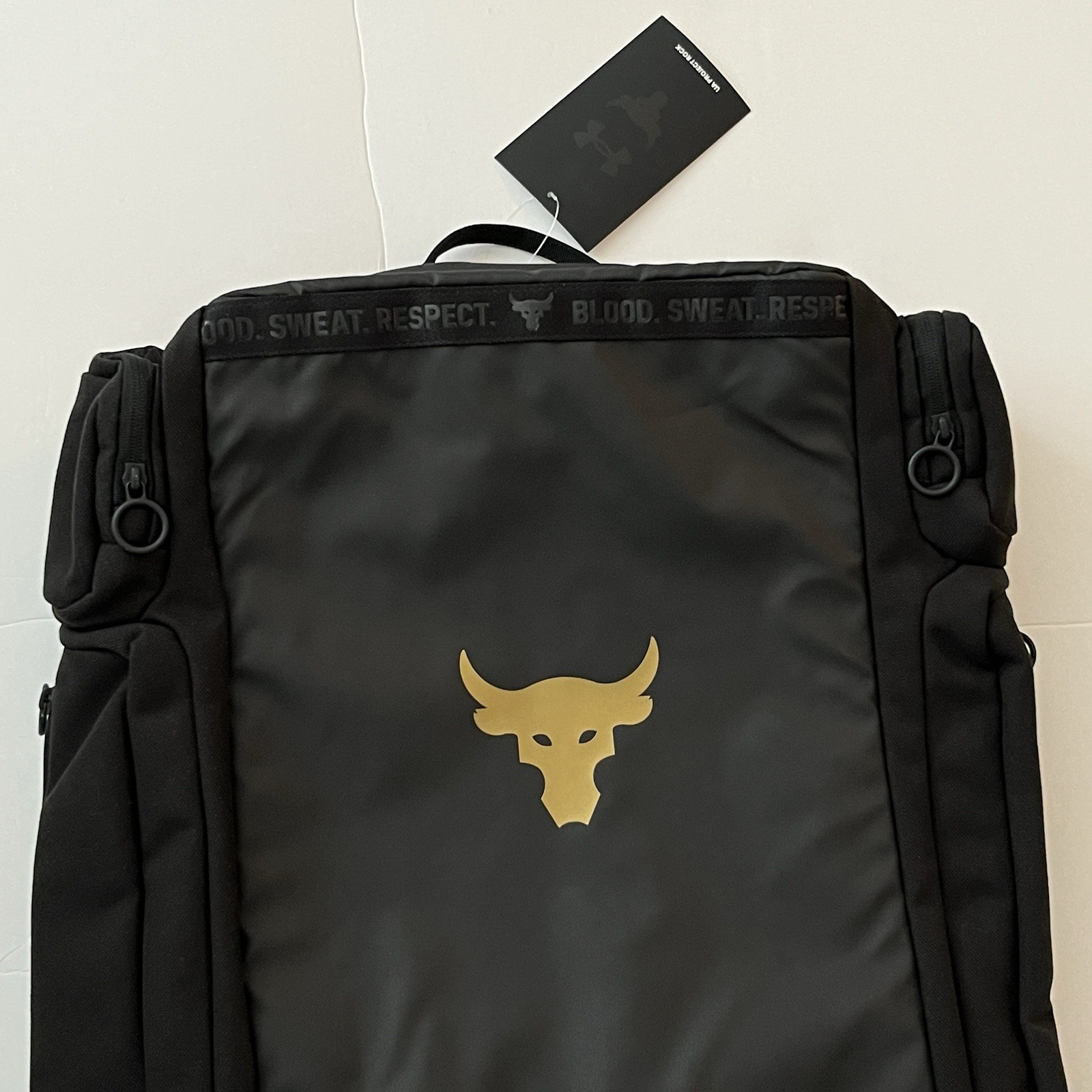 UA Under Armour Project Rock Duffle Backpack Bag Black Gold Gym 1376459-002 $130