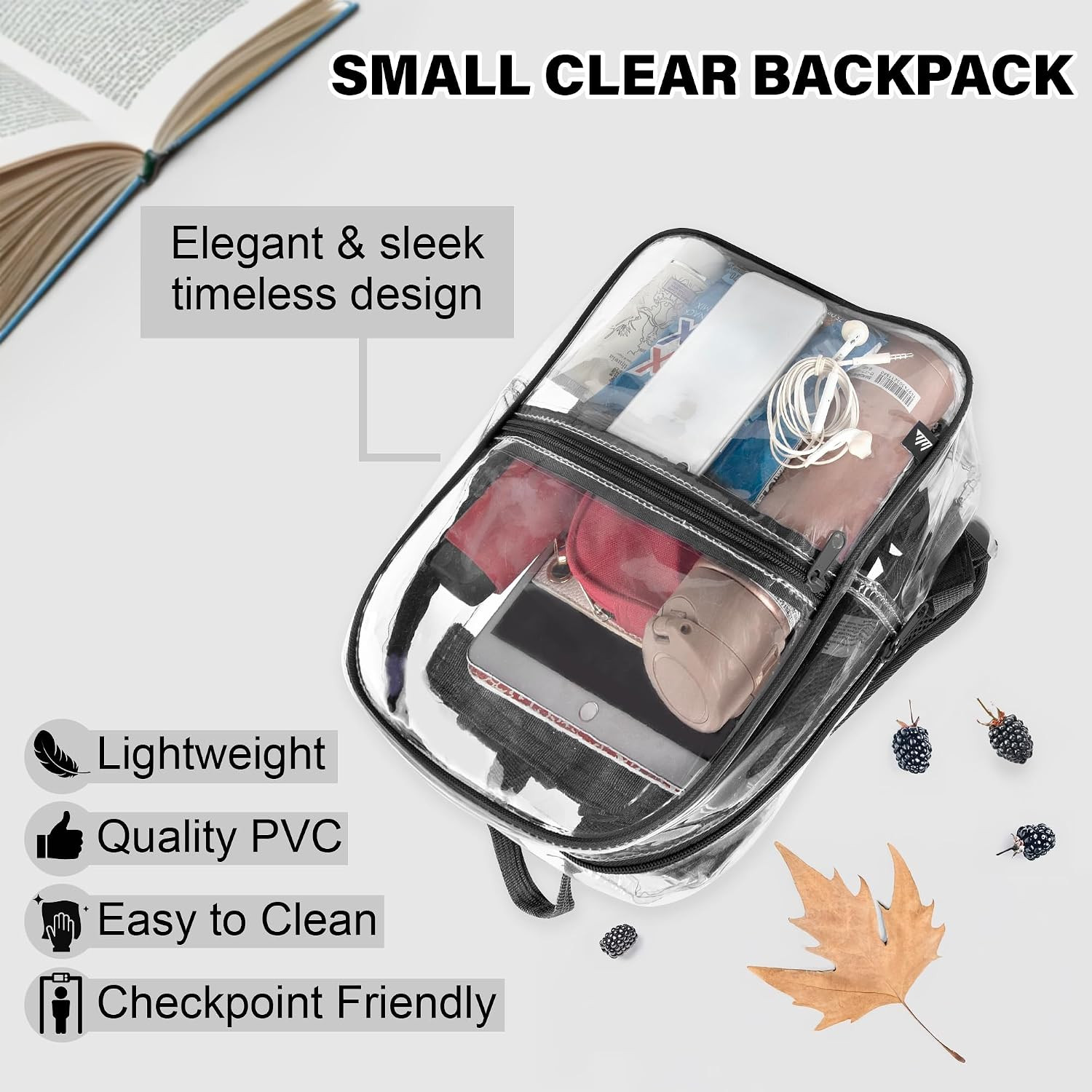 Mini Clear Backpack Stadium Approved Small Clear Concert Bag for Work, Commute,