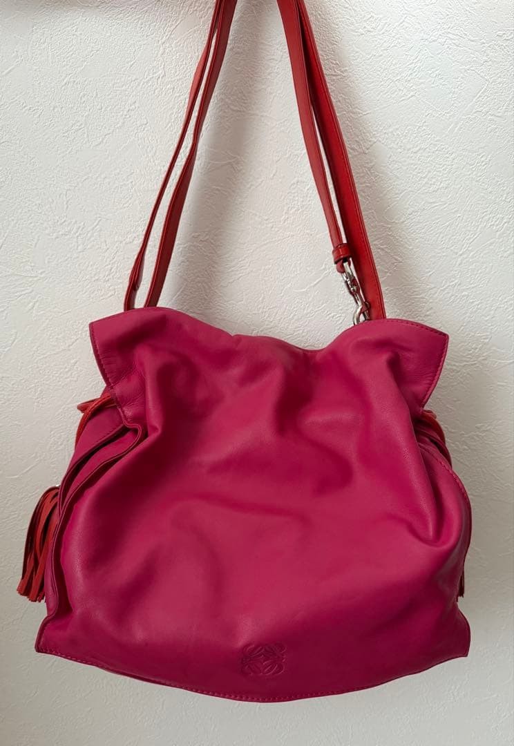 Loewe Flamenco Shoulder Bag Tassel Anagram Embossed Pink w/dustbag 28x28x10cm