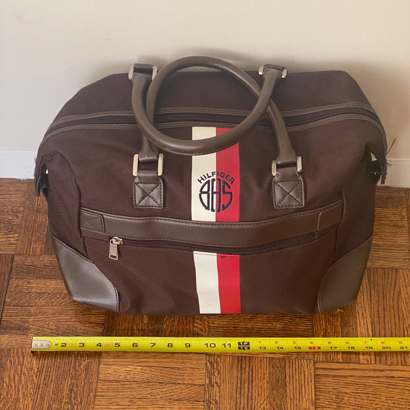 Genuine Mens Tommy Hilfiger Brown Canvas Leather 18″ Weekender Travel Bag