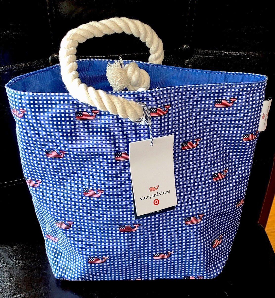 Vineyard Vines for Target Bag Wine Snack Picnic Tote Gingham Flag Whale