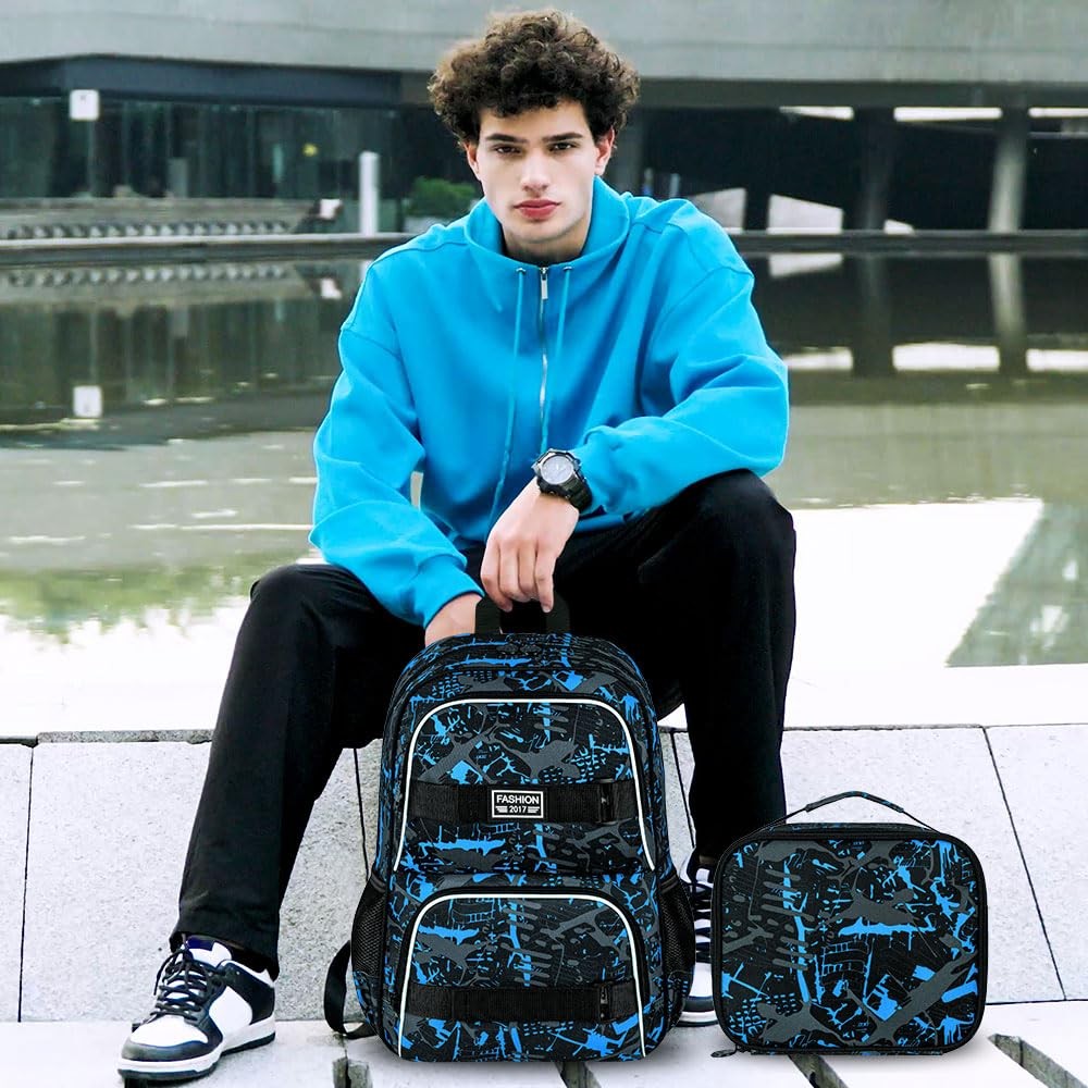 17 Inches Backpack for Boys Men, 3Pcs College Laptop Backpacks with Lunch Bag…