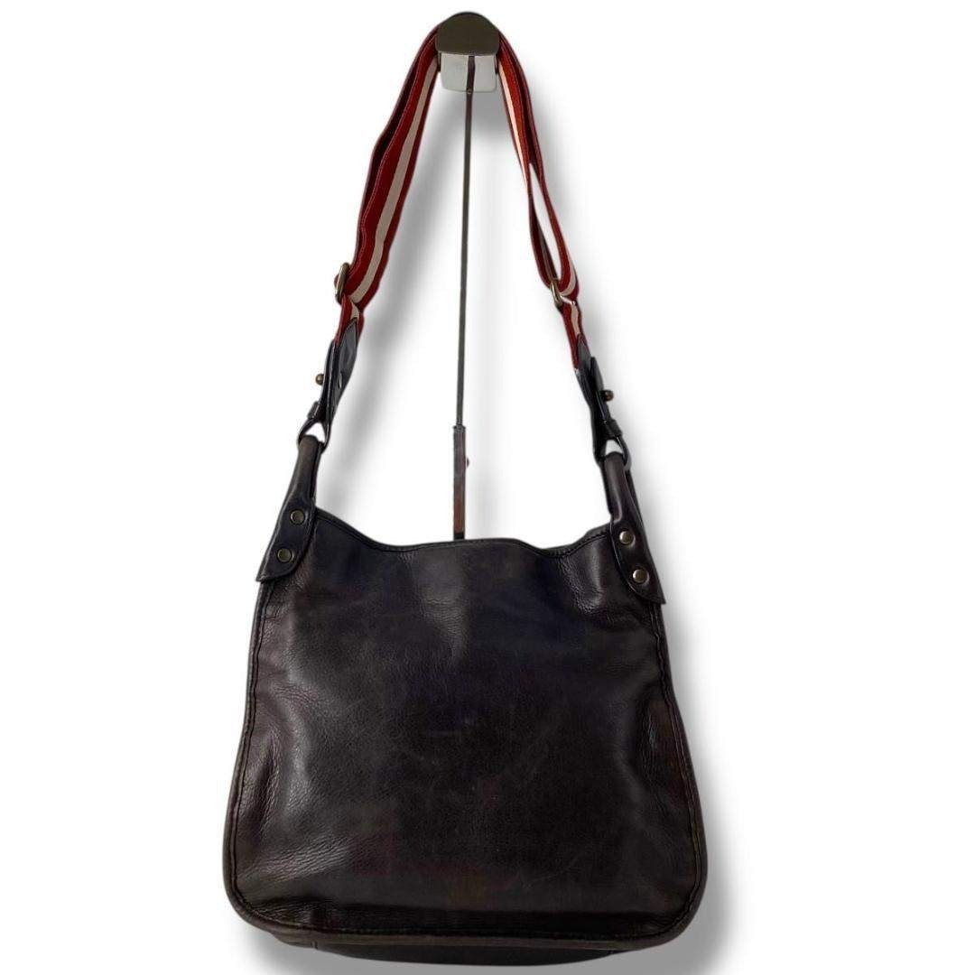BALLY Shoulder Bag Trainspotting Leather Dark Brown Vintage 25.5×26.5x12cm