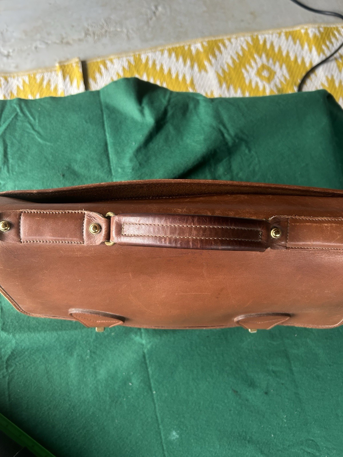 VTG Jack Georges Brown Distress Messenger Satchel Bag Brass Briefcase Leather