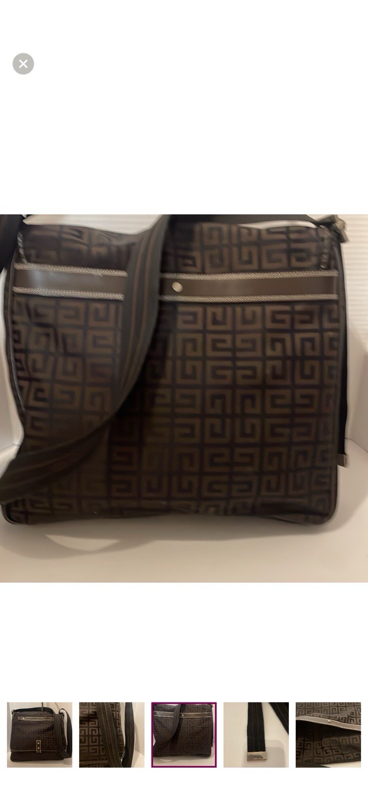 Givenchy Geometric Messenger Bag Brown Black Shoulder Strap Logo Inner Pockets