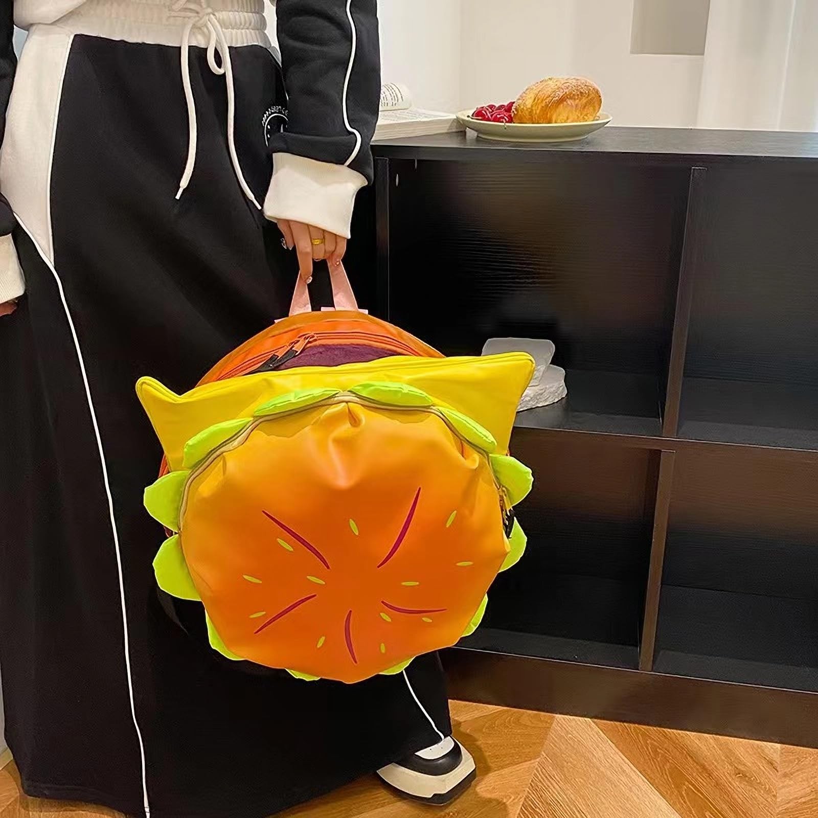 Cheeseburger Backpack Multi-Compartment Funny Hamburger Bookbag Novelty Bag
