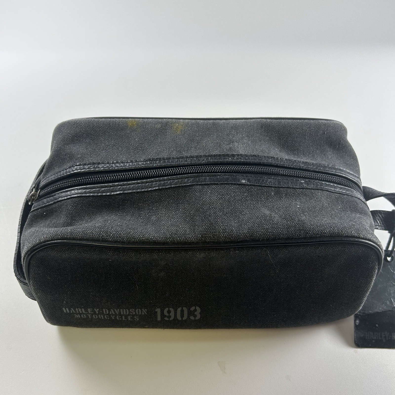 Harley Davidson Men’s Durable Cotton Fabric Canvas Shaving Kit Bag Gray NEW