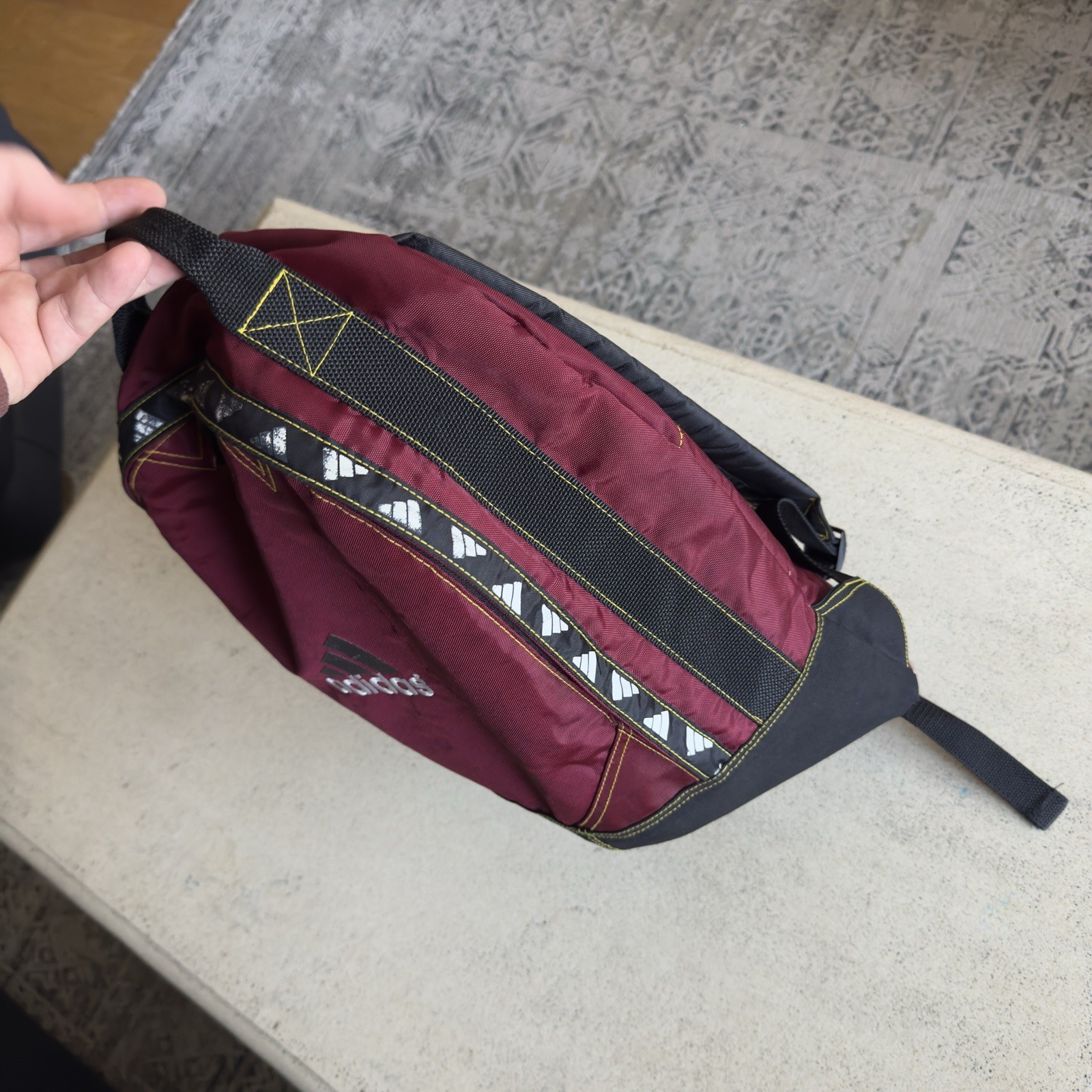 Vintage adidas 90s Backpack Burgundy Retro Sports Bag Tape 3 Stripe 18x13x7