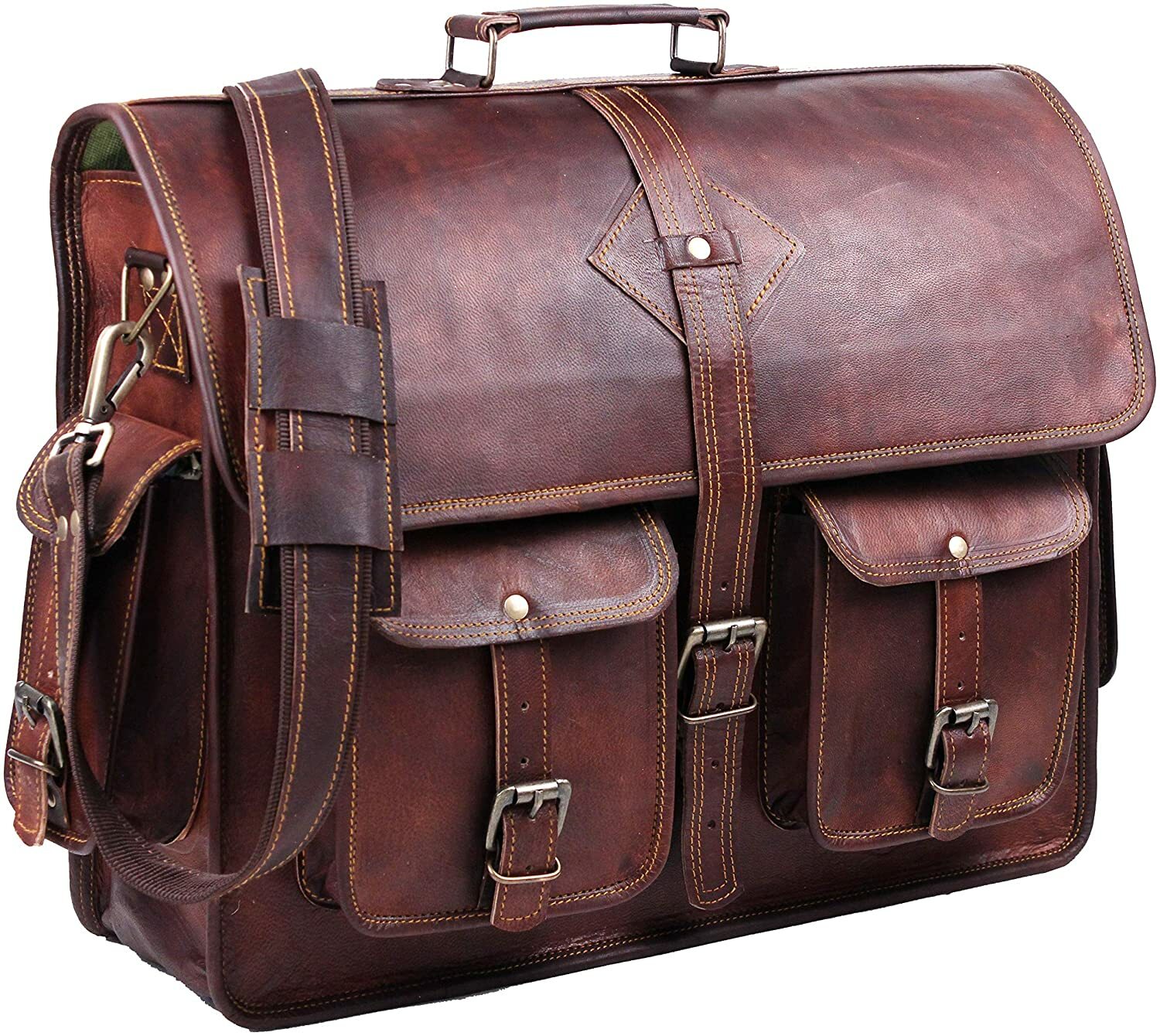 18″ Vintage Leather Shoulder Briefcase Crossbody Laptop Casual Handbag Men Women