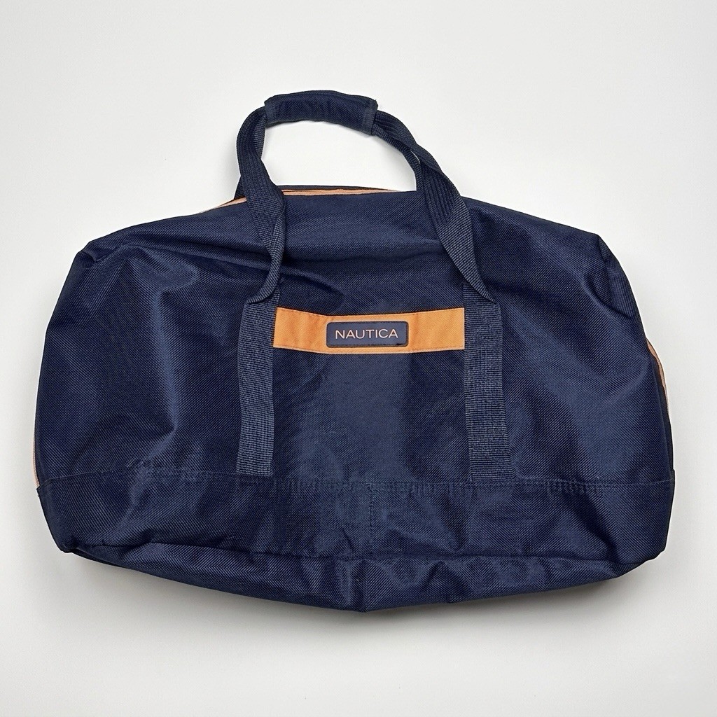 Nautica Navy Blue Orange Lightweight Duffle Bag Double Handles Zip Men Travel