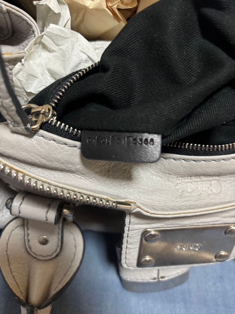 Chloe Paddington Handbag Key Cadena Gray Beige With Guarantee