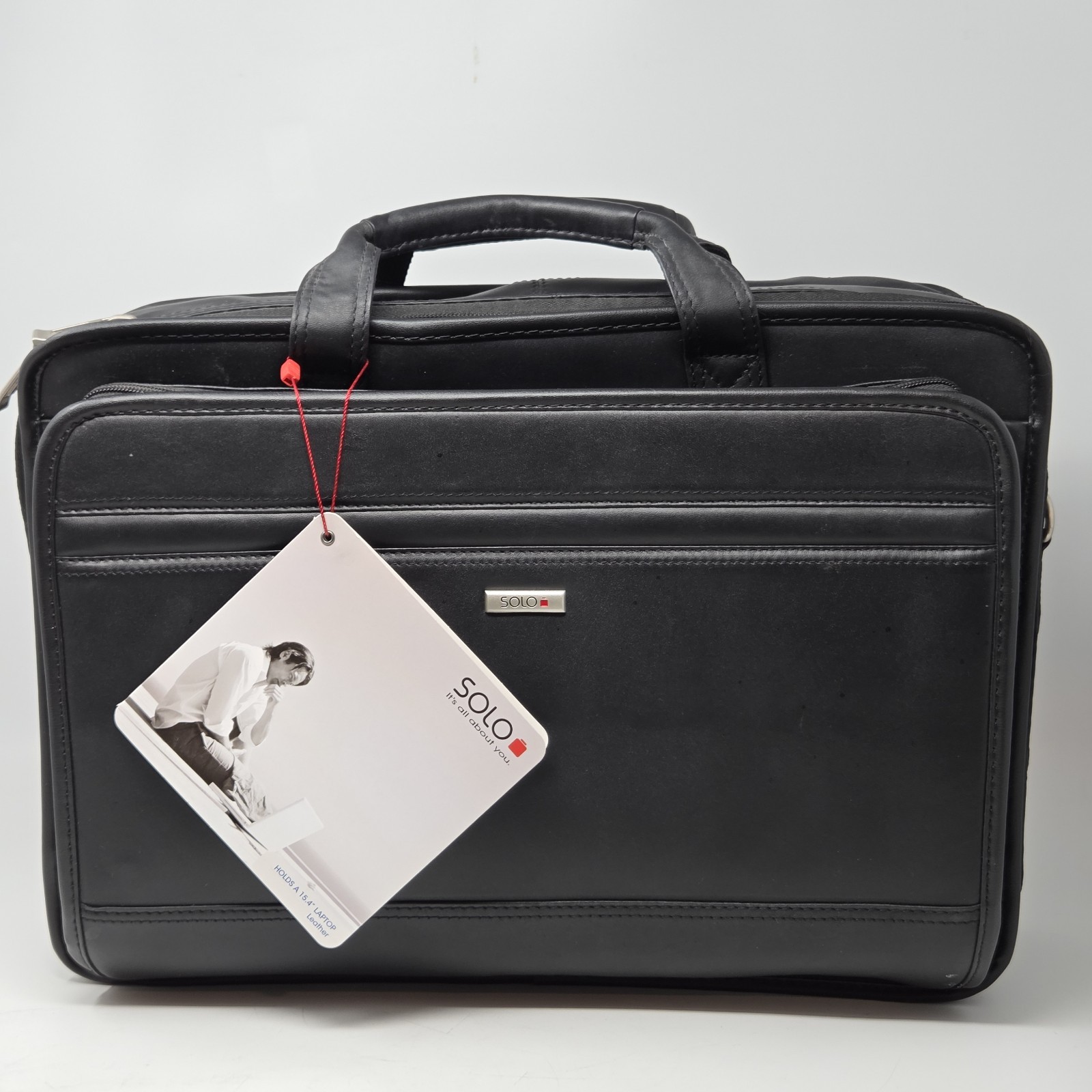 Solo Classic Collection Black Leather Laptop Portfolio Briefcase Bag 15.4″ Fit
