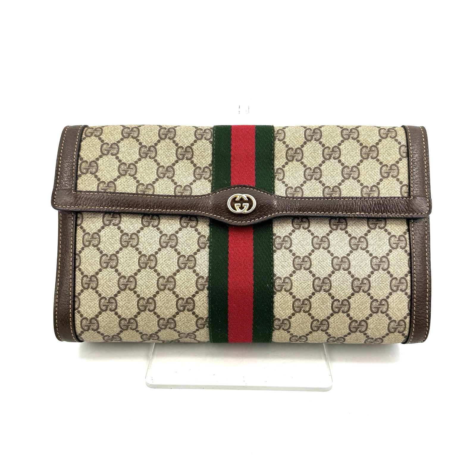 Gucci Sherry Line Clutch Bag PVC Leather Vintage GG Authentic