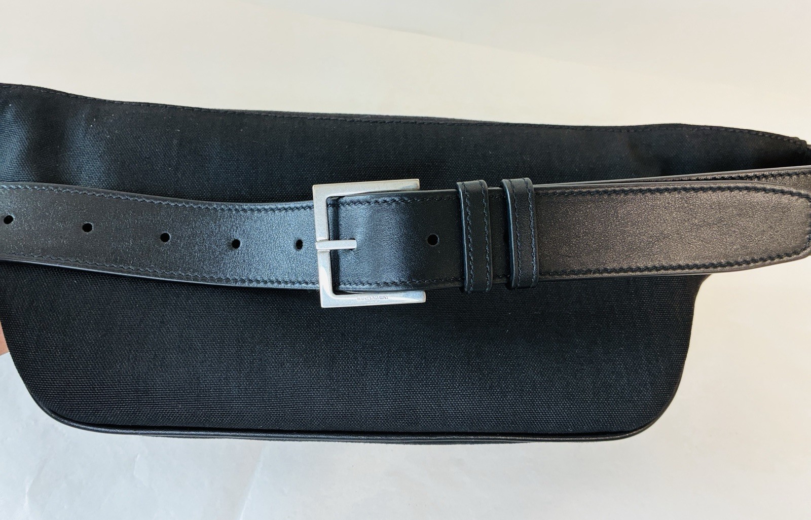 SAINT LAURENT Cassandre Classic YSL Monogram Canvas Belt Bag, Black, NEW!
