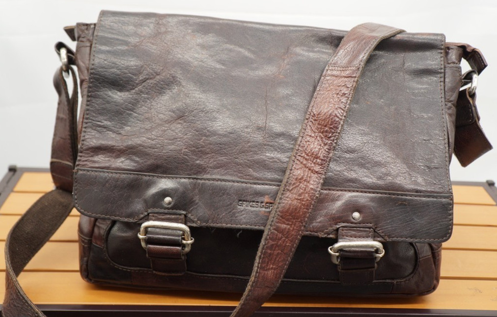 Jack Georges Spikes and Sparrows Brown Leather Briefcase