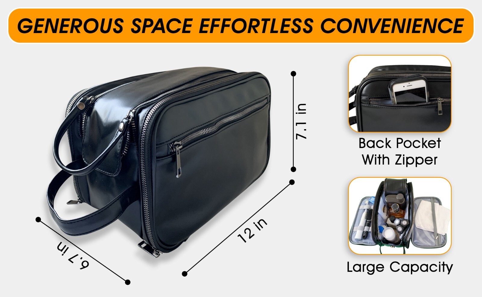 Extra Large Toiletry Bag for Men Travel Shaving Dopp Kit Organizer PU Leather