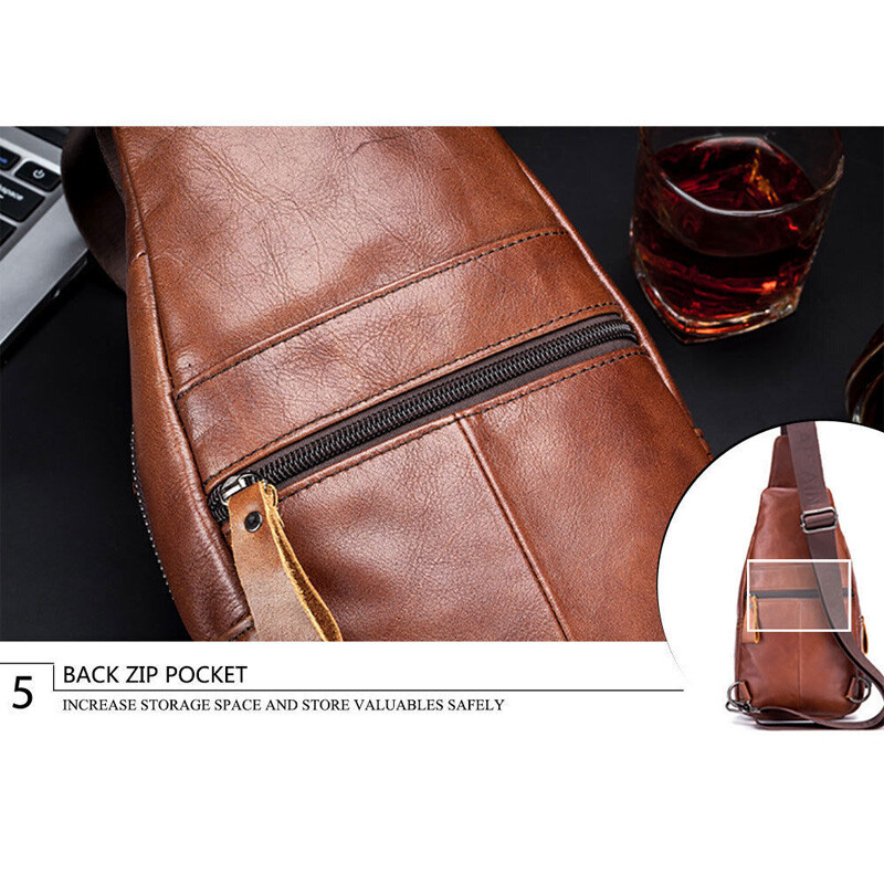 Men’s Sling Backpack Genuine Leather Chest bag Crossbody Bag Shoulder Bag New S