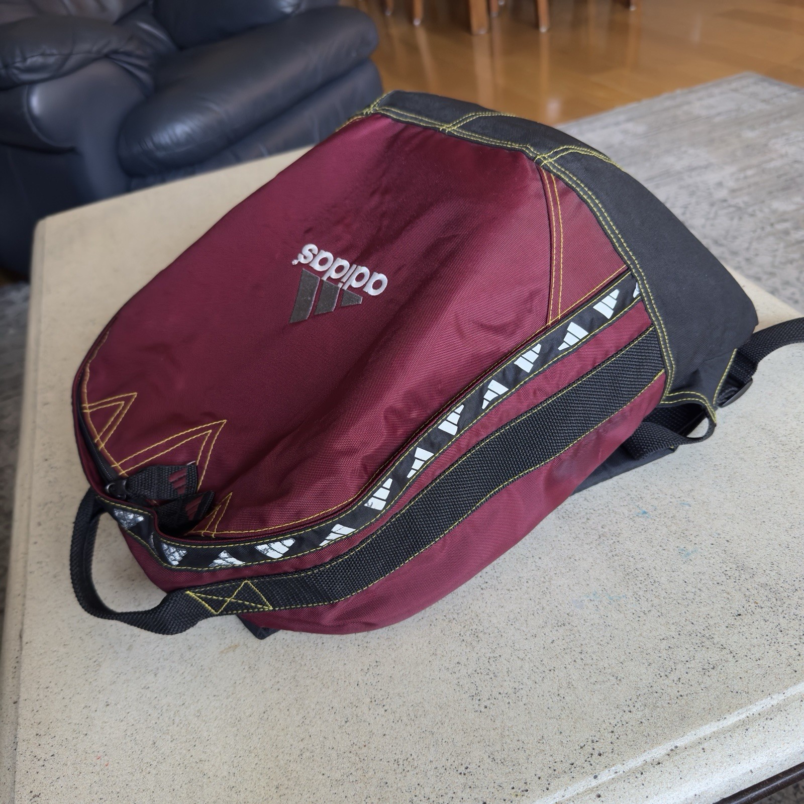 Vintage adidas 90s Backpack Burgundy Retro Sports Bag Tape 3 Stripe 18x13x7