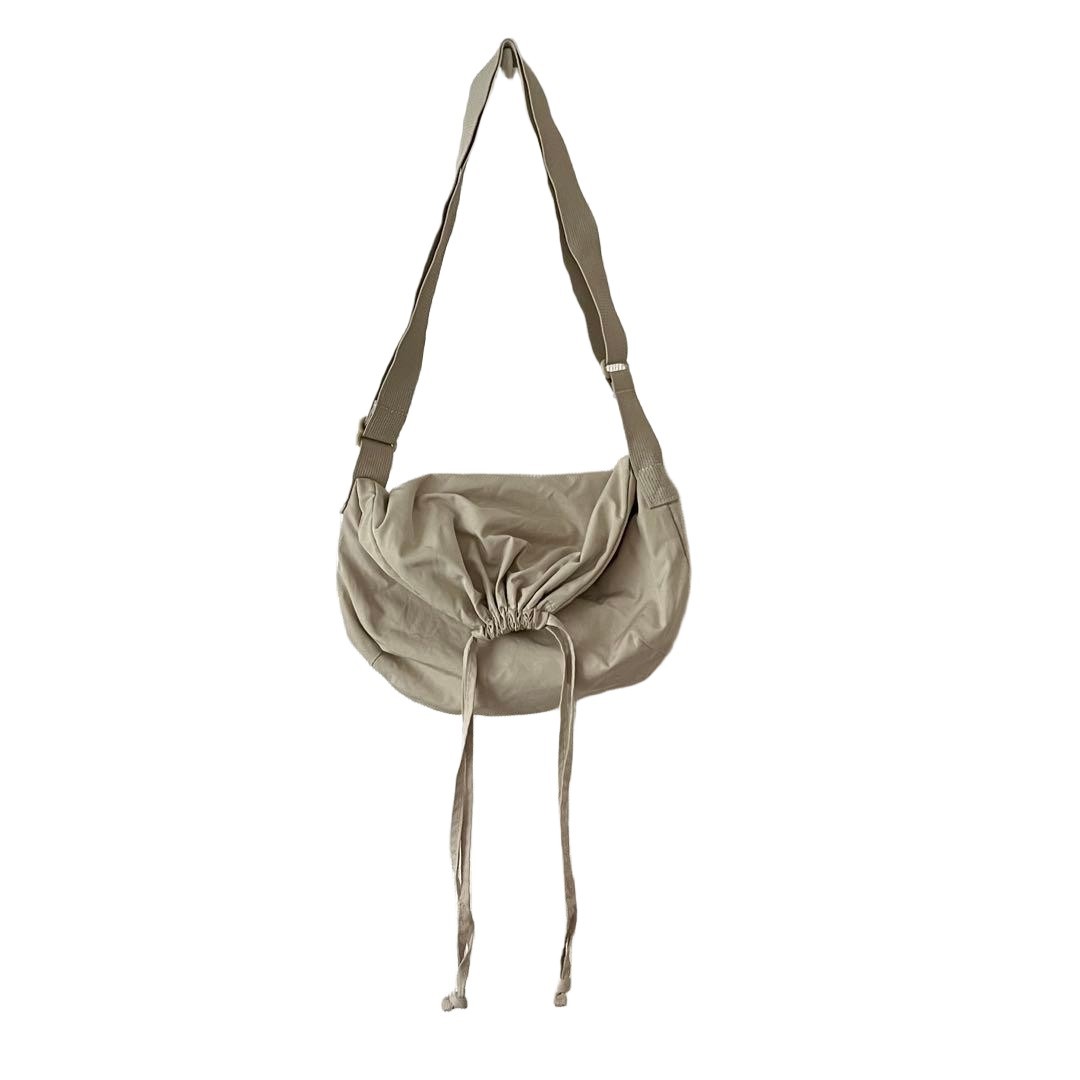 UNIQLO Drawstring Shoulder Bag Small Beige Polyester Cotton Nylon Used