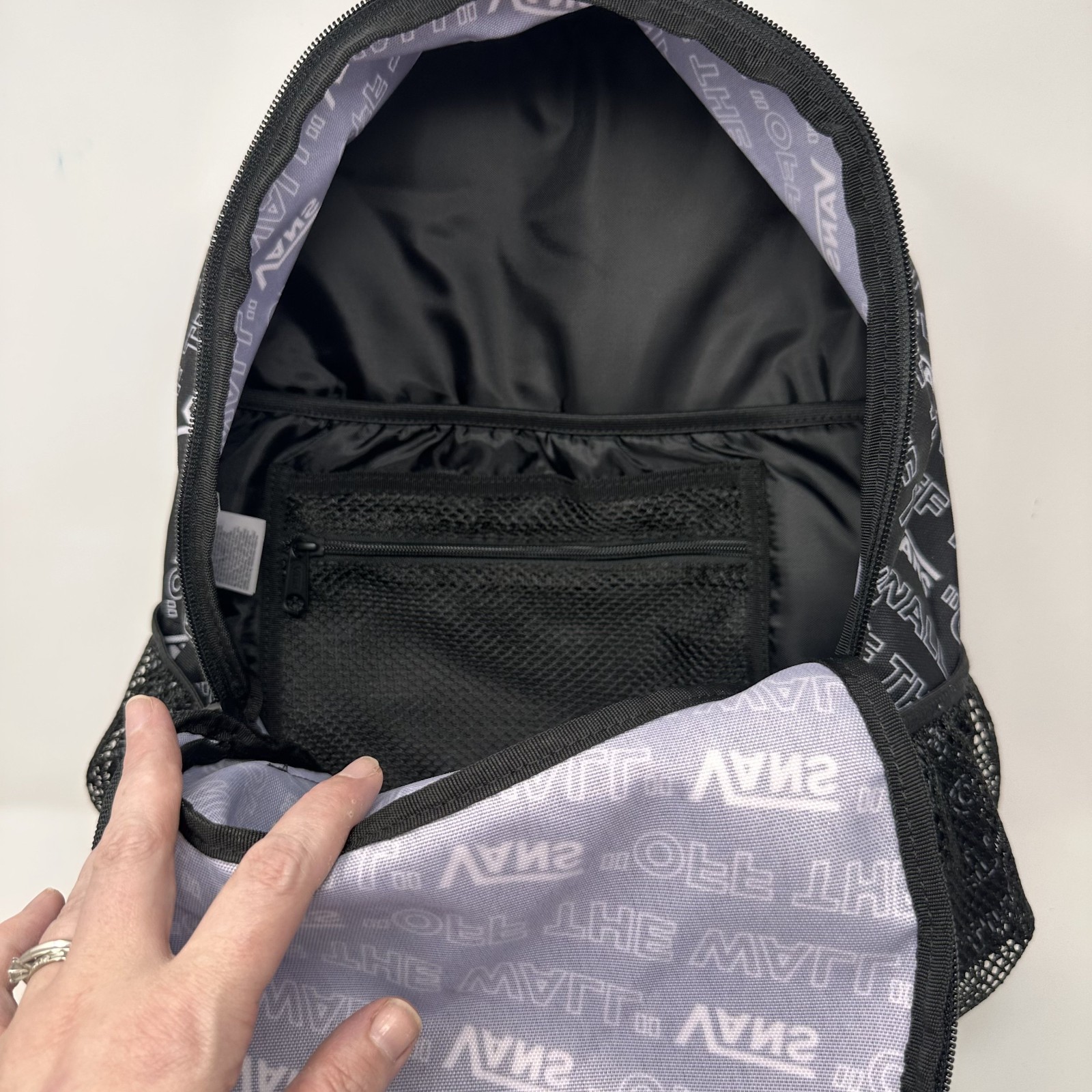 VANS Off The Wall BACKPACK All Over Print AOP Logo Black White SCHOOL Laptop NWT