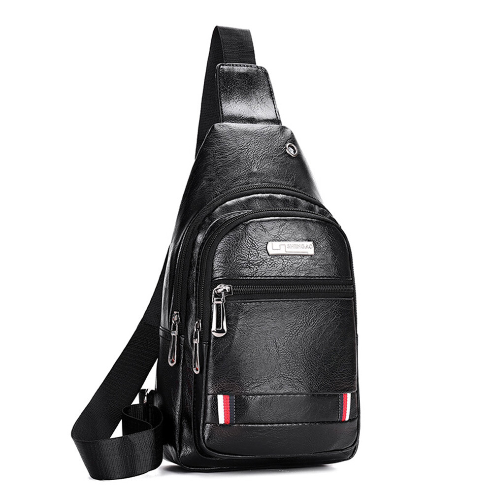 Men Leather Shoulder Crossbody Chest Sling Backpacks Outdoor Daypack Fanny Packs