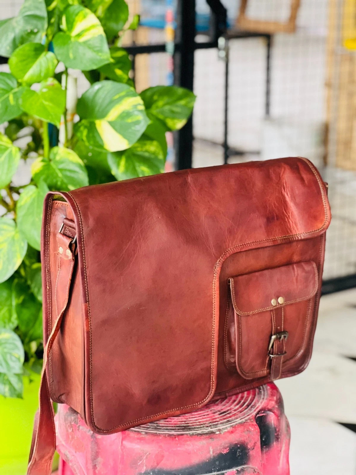 Mens Prime Leather Goat Brown Crossbody Shoulder Satchel Messenger Bag…..