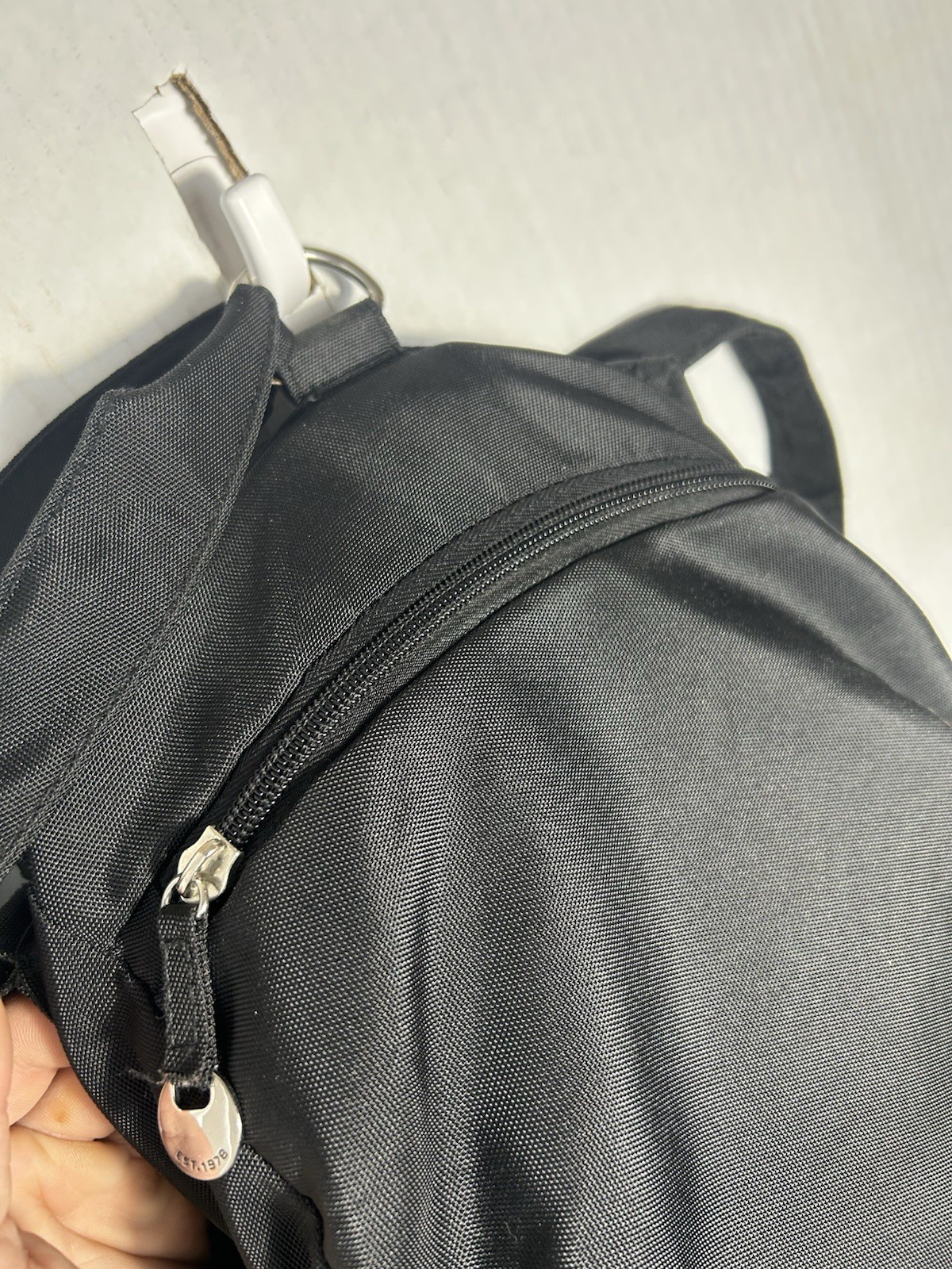 Black Men’s Backpack Drawstring Closure Quilted Flap Pockets Adjustable Strap
