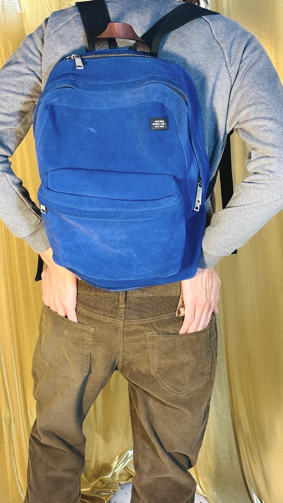 JACK SPADE Blue SUEDE Backpack Leather Trim Minimalist Designer Bag NYC