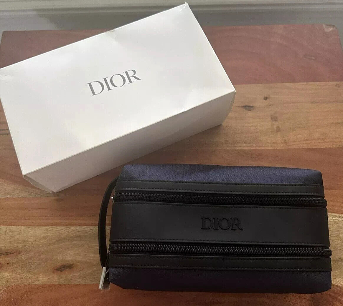 NEW DIOR Men’s Double Compartment Toiletry Bag Travel Dopp Kit BLACK NAVY BLUE