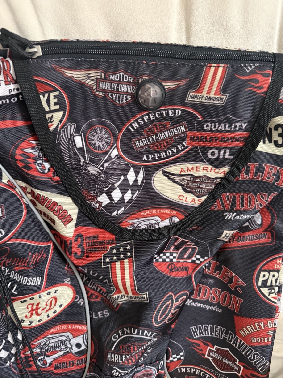 Harley Davidson Cinch Sak Patch Logo print Outer Pocket With Headphone Slot