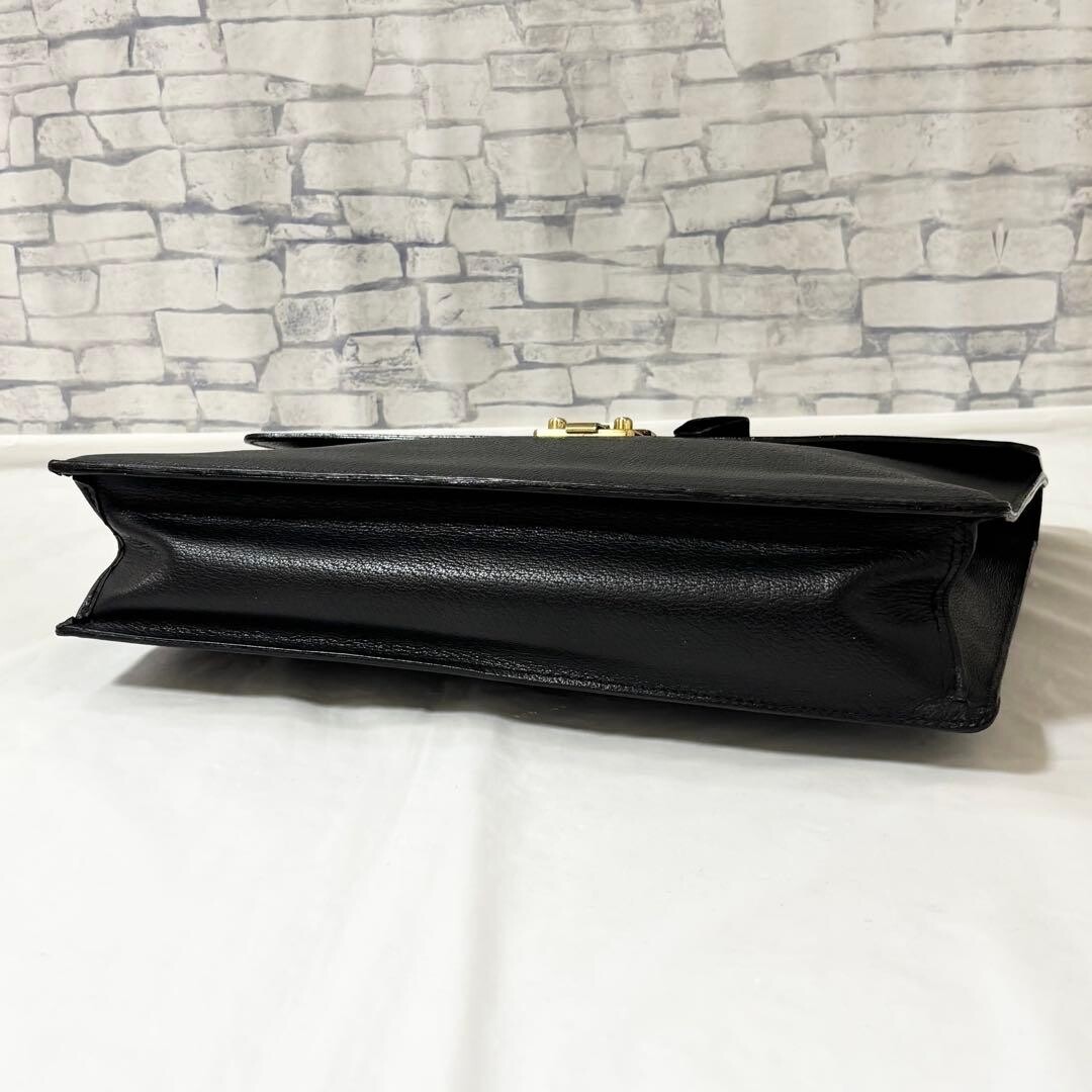 Valextra Leather Briefcase Business Bag Black Flap Lock A4 Italy Authentic