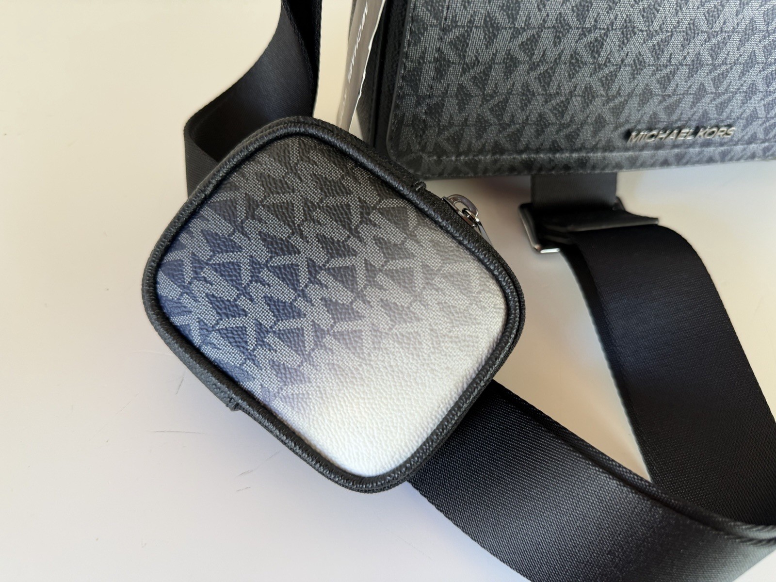 Michael Kors Cooper Small Flap Crossbody Bag + Pouch MK Ombre Black Multi