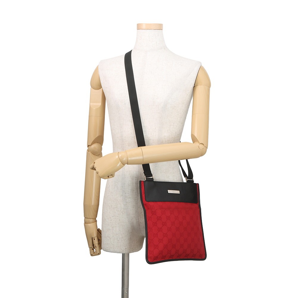 GUCCI GG Canvas Shoulder Bag GG Canvas/Leather Red/Black 0190348