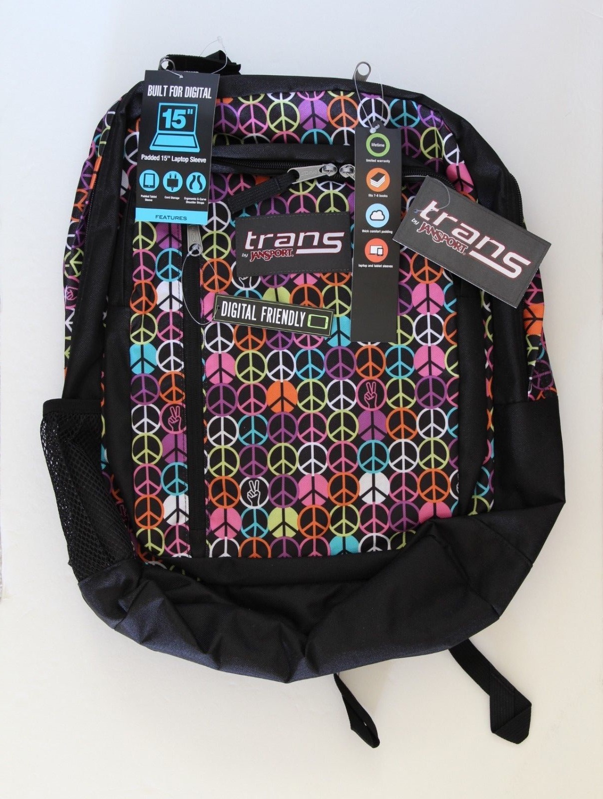 Trans by Jansport Megahertz II Black Muti Hippy Hand Backpack T30B1L3 – NEW