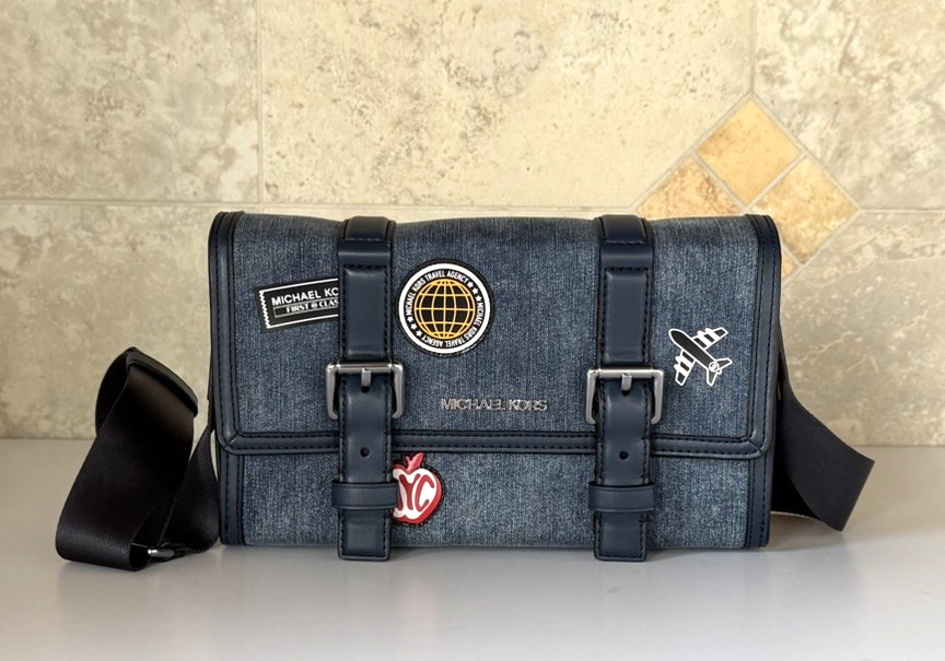 Michael Kors Cooper Embellished Small Trunk Crossbody Bag Denim Multi