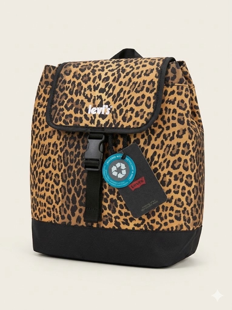 Levi’s Leopard Print Men’s Backpack Brown Black Buckle Closure Casual