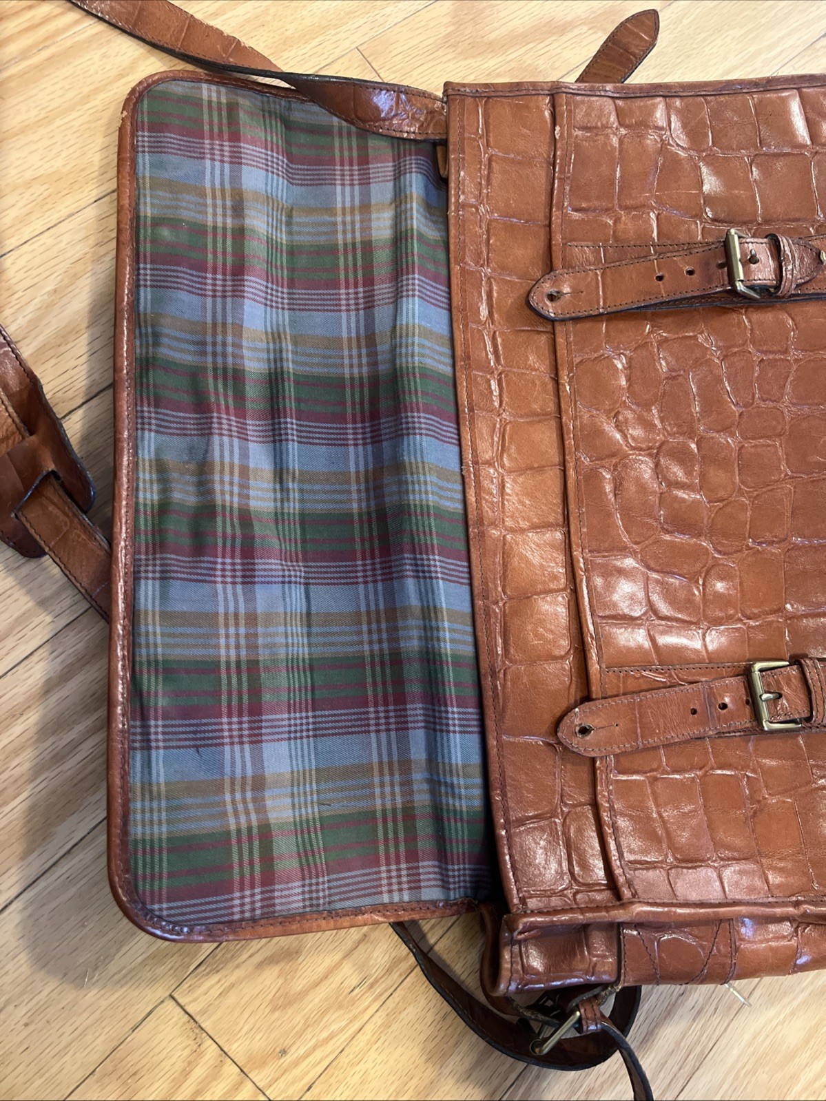 Mulberry Brown Leather Briefcase Messenger Bag Croc Embossed