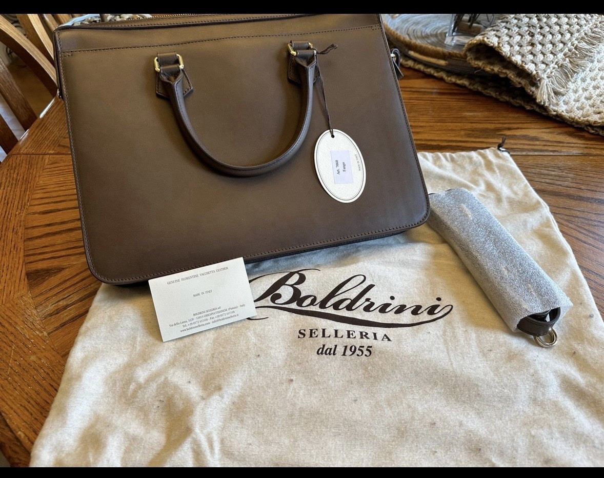 Boldrini Selleria Brown Zip Briefcase/Document Case Crossbody Strap Italy