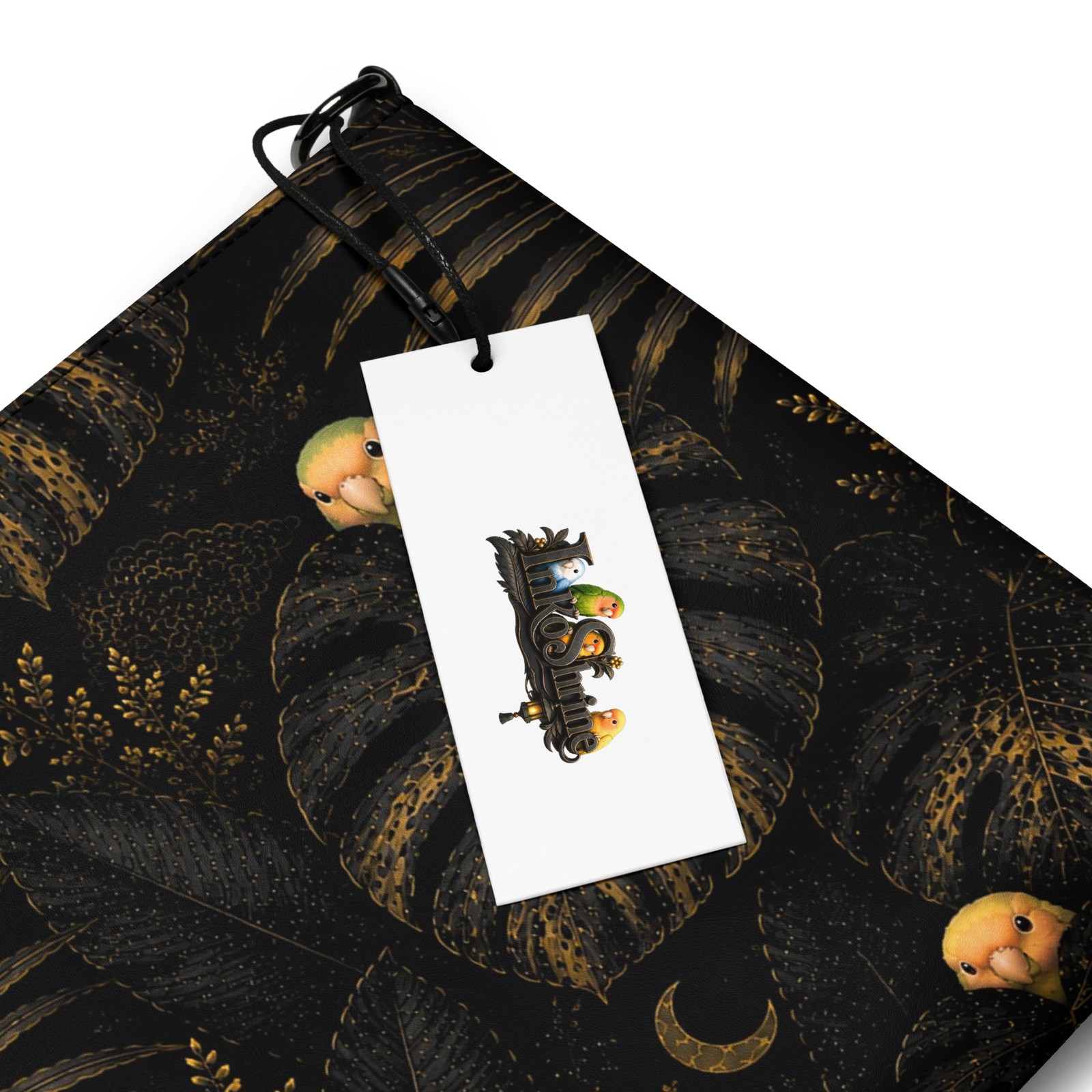 Lovebird Crossbody Bag, Black Gold Bird Purse, Faux Leather Handbag