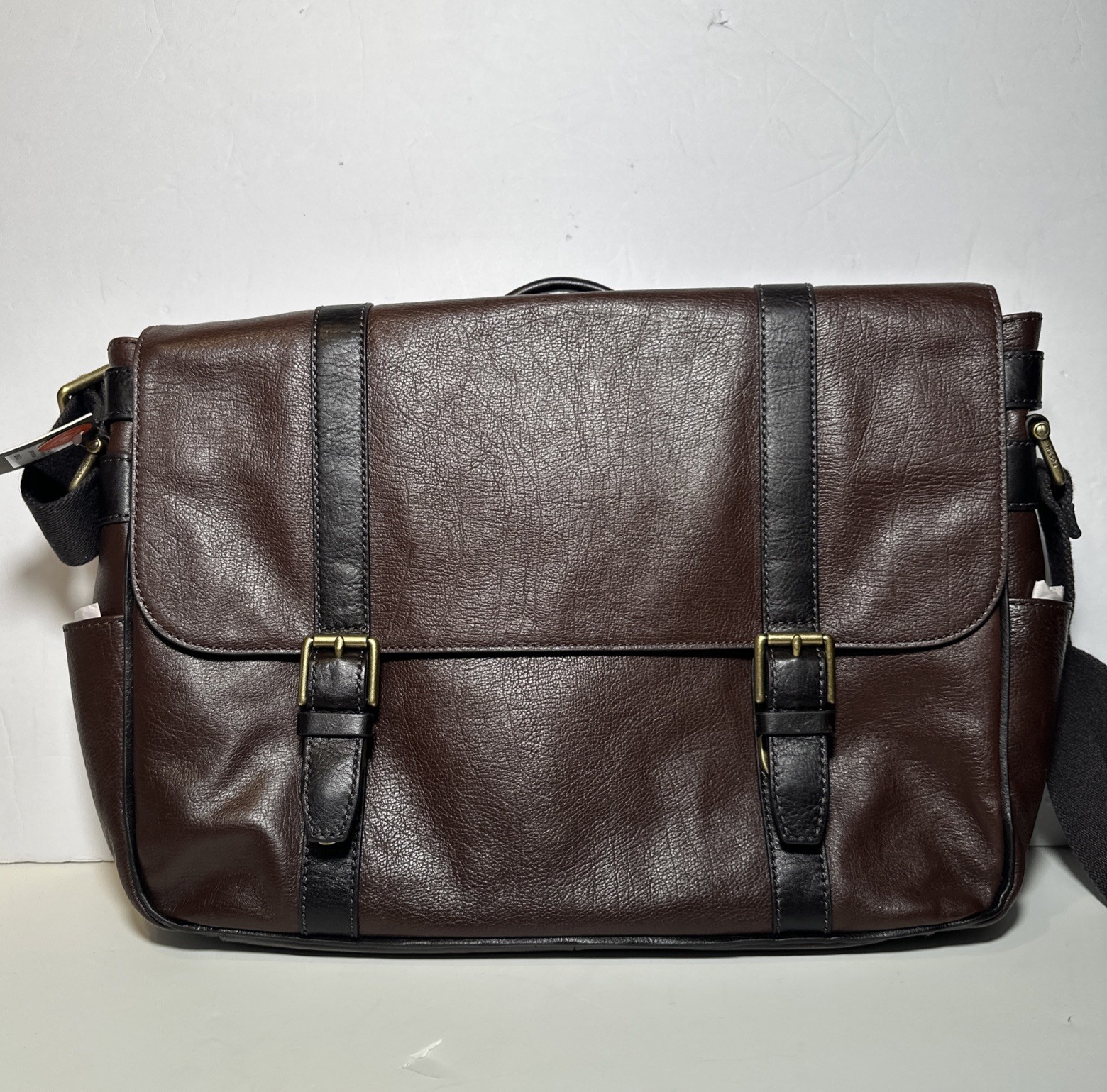 Fossil Estate Leather Messenger Shoulder Laptop Bag East West New Dark Brown