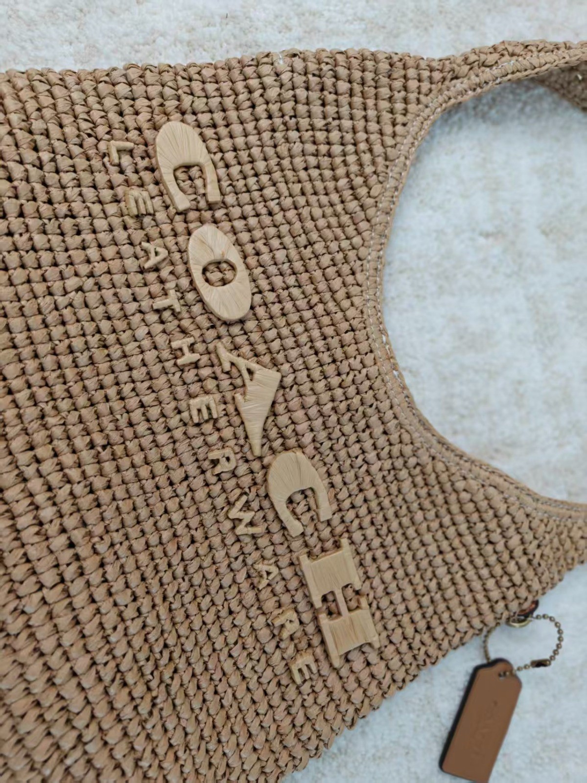 COACH CAL97 Brooklyn Small Straw Shoulder Bag 28 Beige Outlet NEW