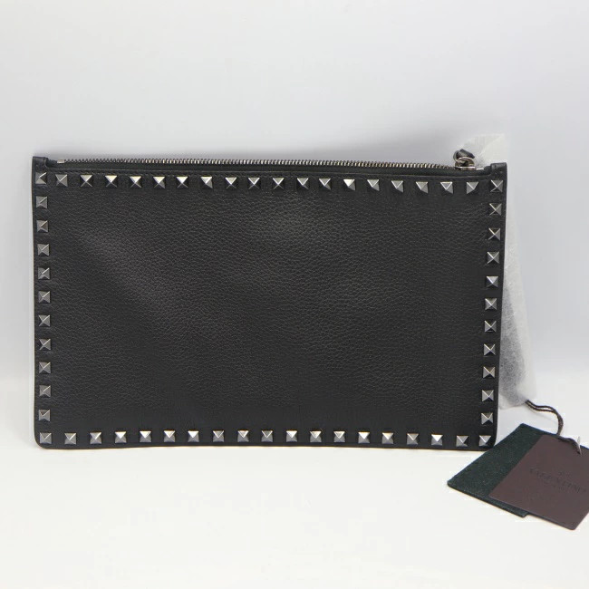 Valentino NY2P0692VAP Stud Leather Clutch Bag Black Silver Hardware