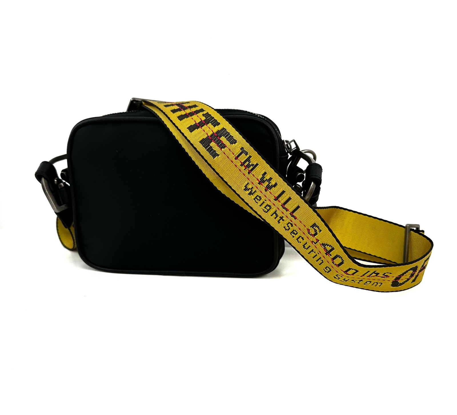 Off-White Mini Logo Print Nylon Fabric Zipped Messenger Crossbody Bag Black