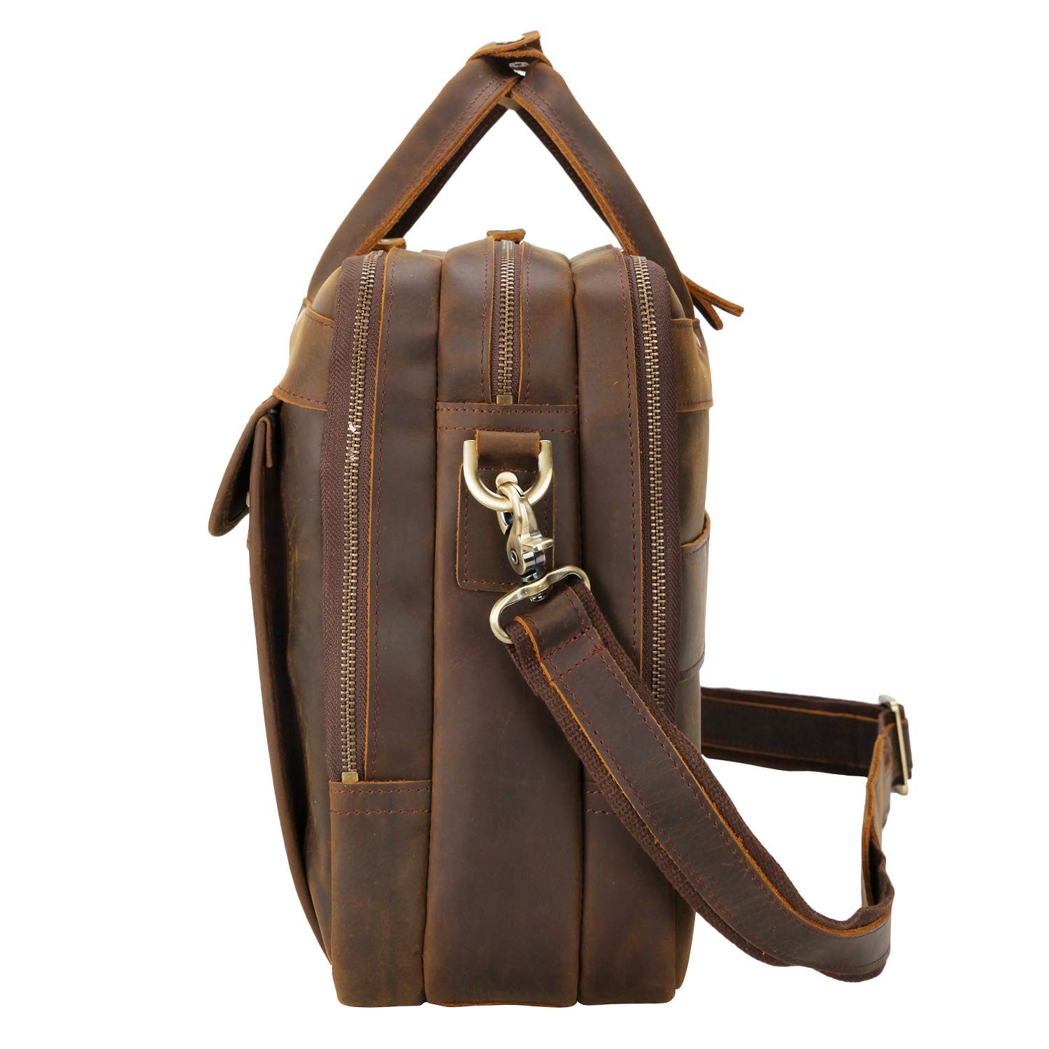 Polare 15.7″ Full Grain Cowhide Leather Laptop Business Briefcase Work Bag Co…